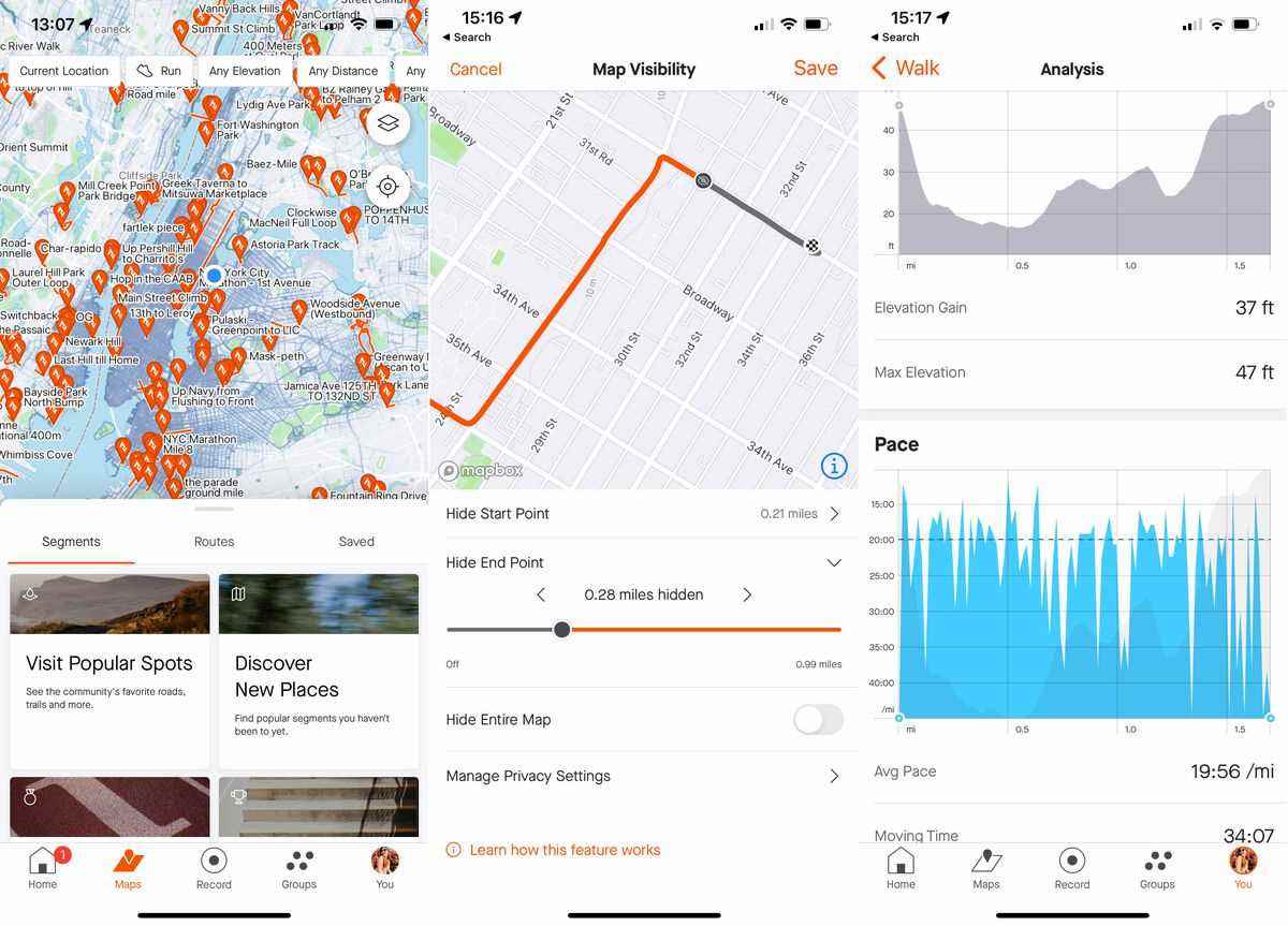 Strava uygulamasının ekran görüntüleri