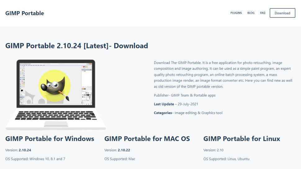 GIMP Portable için web sitesi ekran görüntüsü