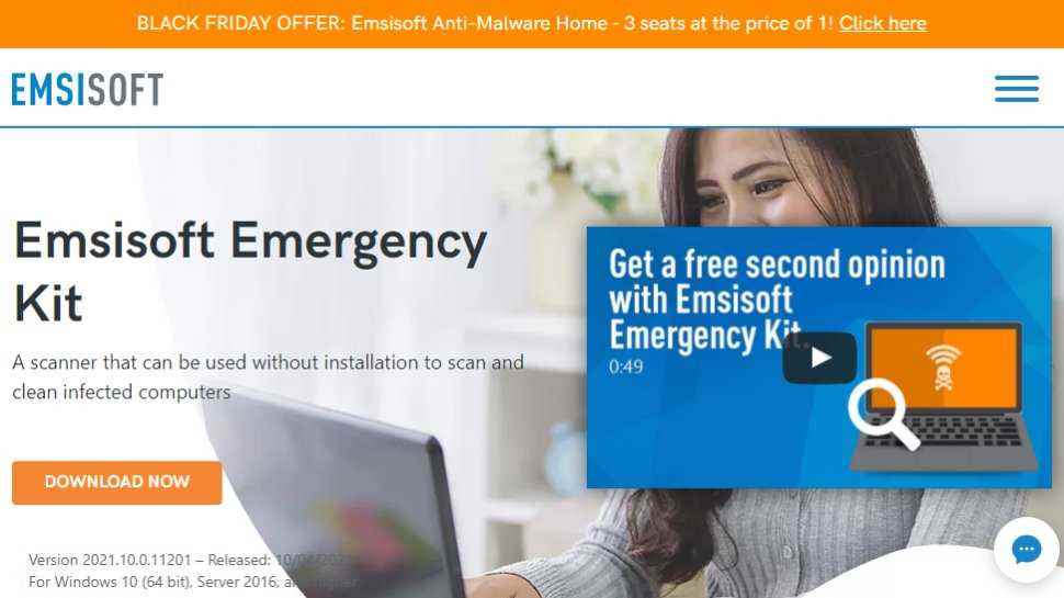 Emsisoft Acil Durum Kiti için web sitesi ekran görüntüsü