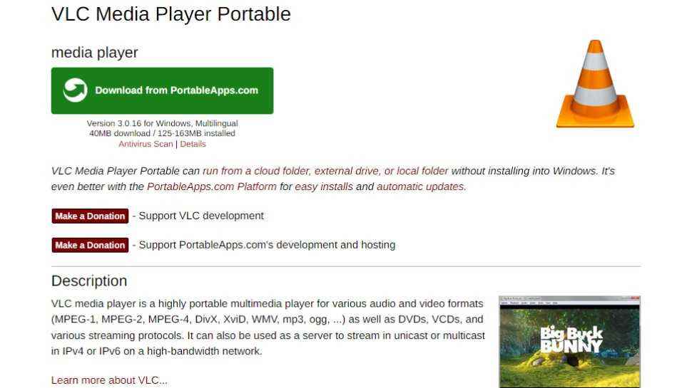VLC Media Player Portable için web sitesi ekran görüntüsü