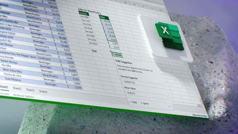 Excel formül önerilerini gösteren Microsoft 365 konseptinin geleceği.