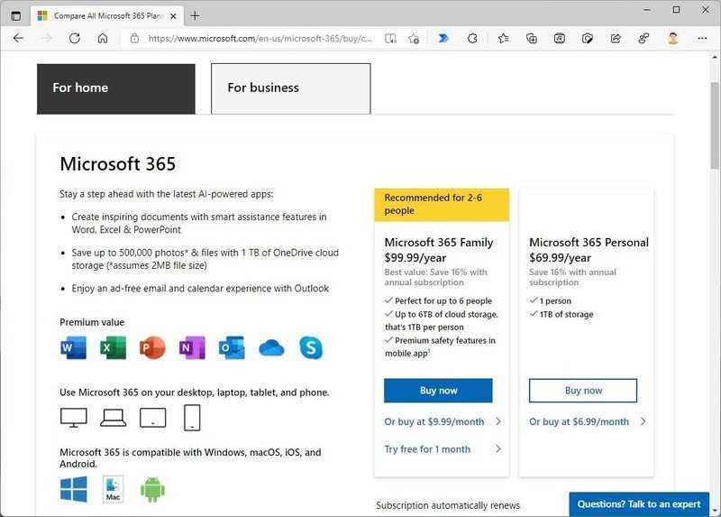 Microsoft 365 ürün sayfası