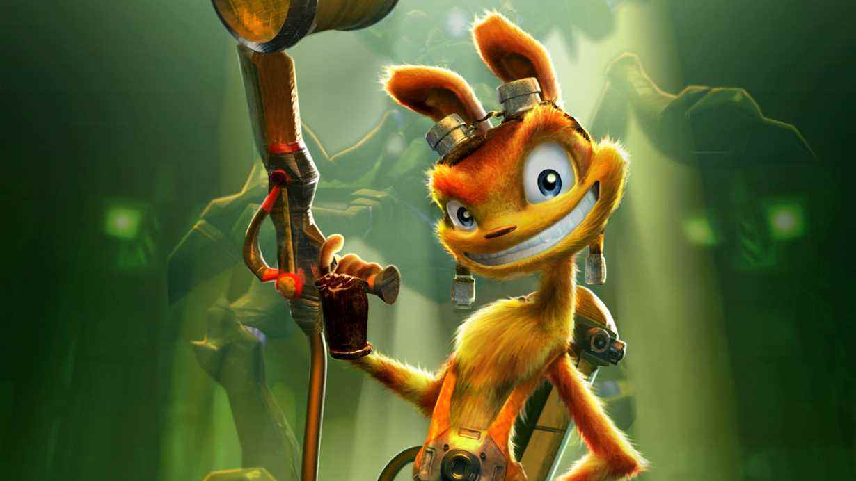 Mekanik bir nesne tutan Daxter