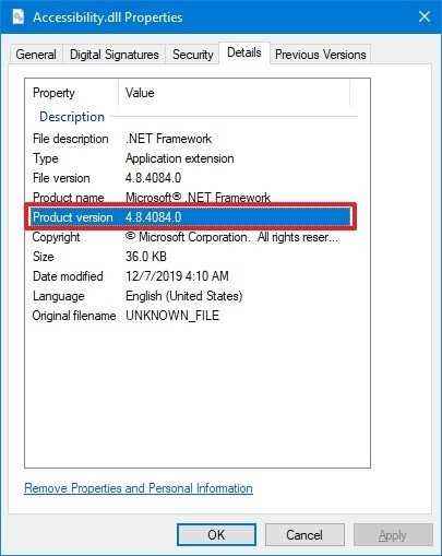 Dosya Gezgini ile .NET Framework sürümünü kontrol edin