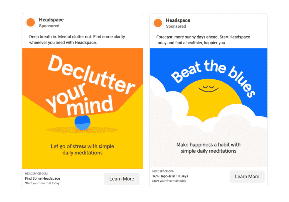 Meditasyon uygulamasından Facebook reklamları, Headspace.