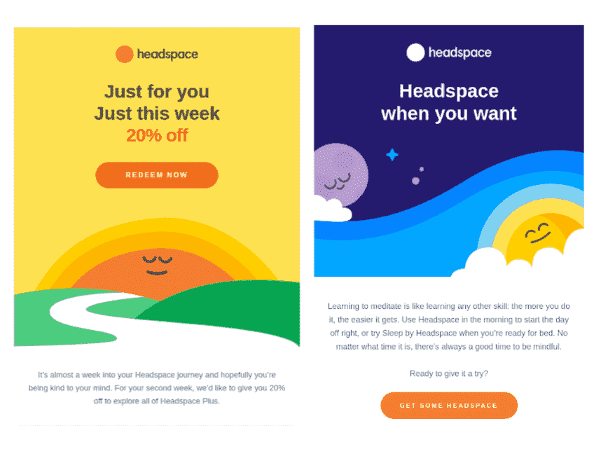 Meditasyon uygulamasından e-postalar, Headspace.