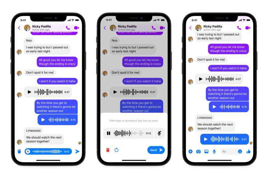 Facebook Messenger, Bölünmüş Ödeme seçeneğinin yanı sıra sesli mesaj kayıtları için kontroller alır