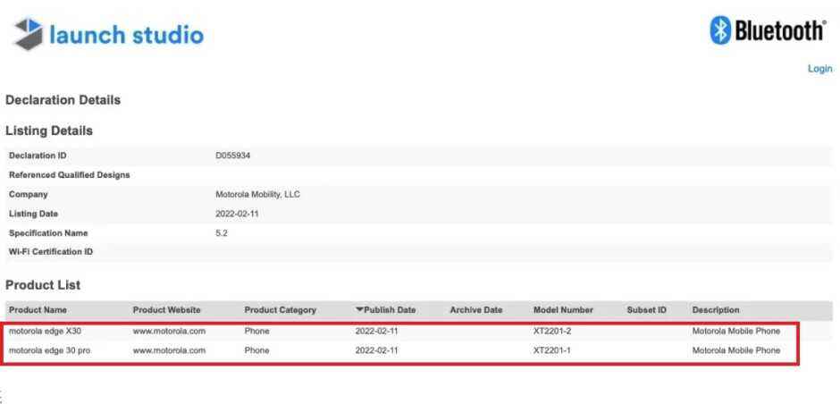 Bluetooth SIG, Motorola Edge 30 Pro'nun yeniden markalanmış bir Motorola Edge X30 olduğunu gösteriyor - Bluetooth SIG, Motorola Edge 30 Pro hakkında bir söylentinin doğru olduğunu ortaya koyuyor