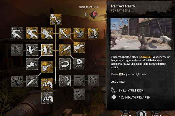 Dying Light 2'den Perfect Parry dövüş becerisi. 