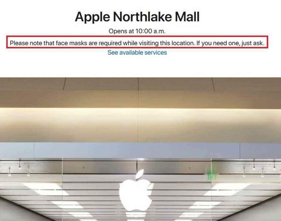 Apple, web sitesinde, Apple Store konumlarının hala müşterilerin maske takmasını gerektirdiğini yayınlıyor - Apple, bazı mağazalardaki müşteriler için maske gerekliliklerini kaldırıyor