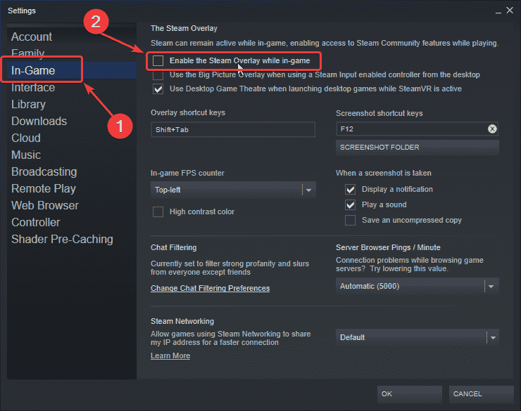 Oyun İçi sekmesinden Steam Overlay'i devre dışı bırakın