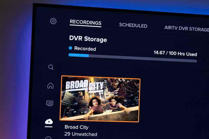 Sling TV DVR depolama ekranı.