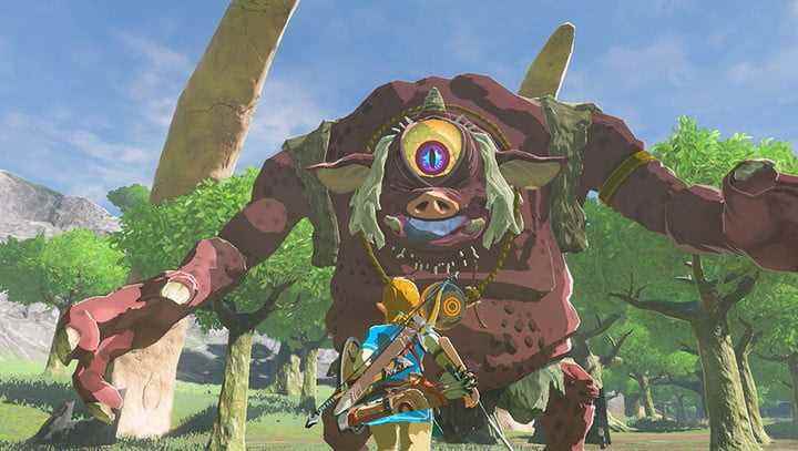 The Legend of Zelda: Breath of the Wild'da bağlantı bir canavara karşı çıkıyor.