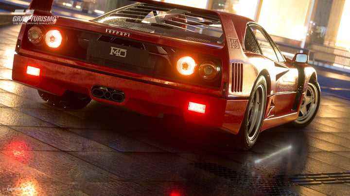 Bir Ferrari'nin Gran Turismo 7 ekran görüntüsü ışın izlemeyi sergiliyor.