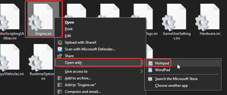 WindowsNoEditor, biri Shadow Warrior 3 alan derinliği efektini devre dışı bırakmanıza izin veren çeşitli yapılandırma dosyaları içerir.