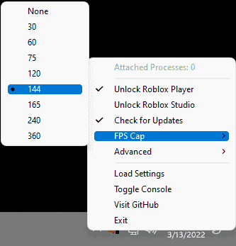 Roblox Fps Unlocker'da FPS Cap seçenekleri