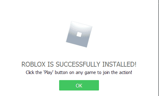 RobloxPlayerLauncher.exe başarıyla yüklendi mesaj bildirimi.