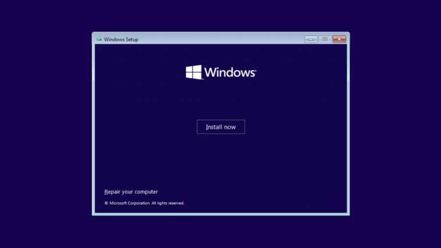 Şimdi yükle düğmesi ve lacivert zeminli Windows 11 kurulum ekranı