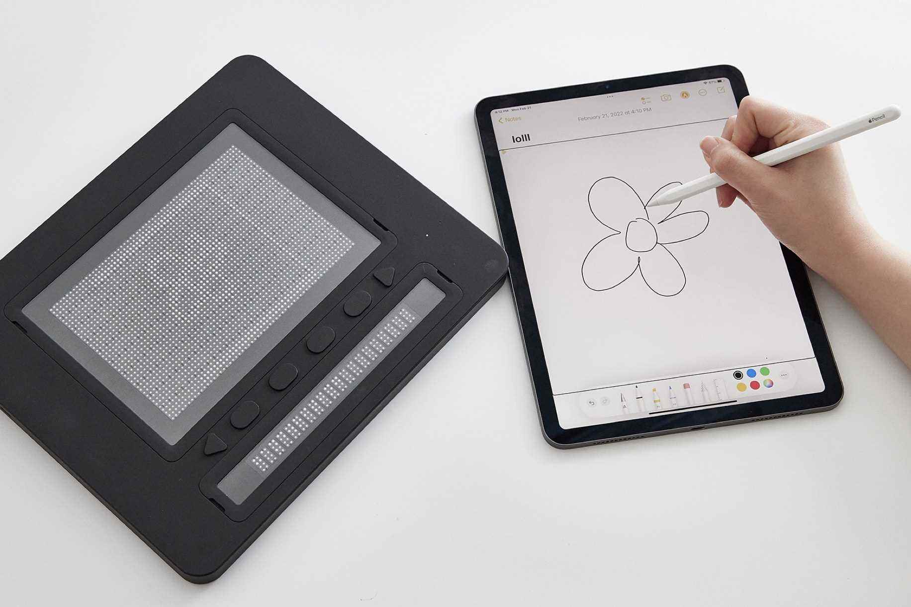 iPad'deki bir görüntü Dot Pad'de gösterilir.