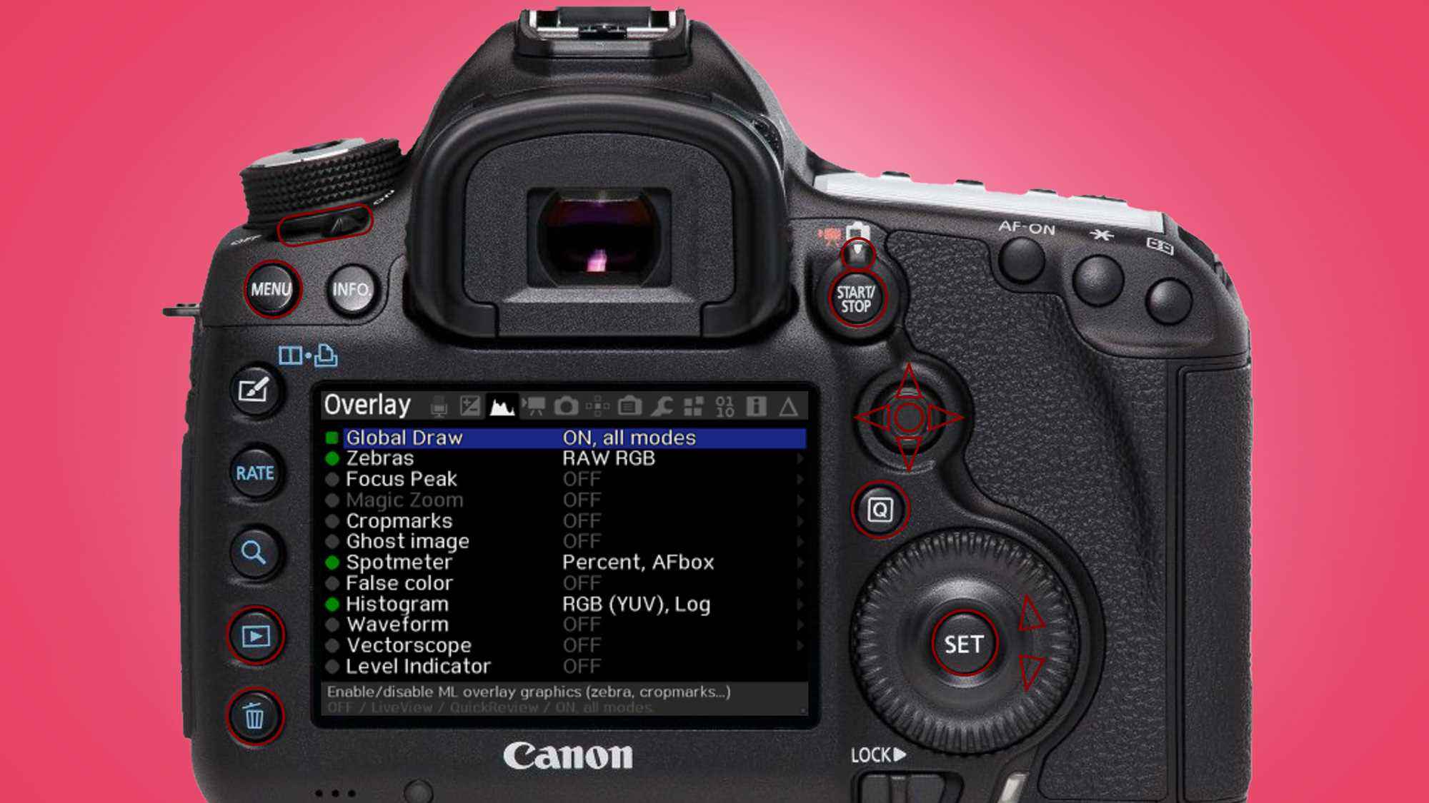 Magic Lantern yazılımını çalıştıran bir Canon kamera