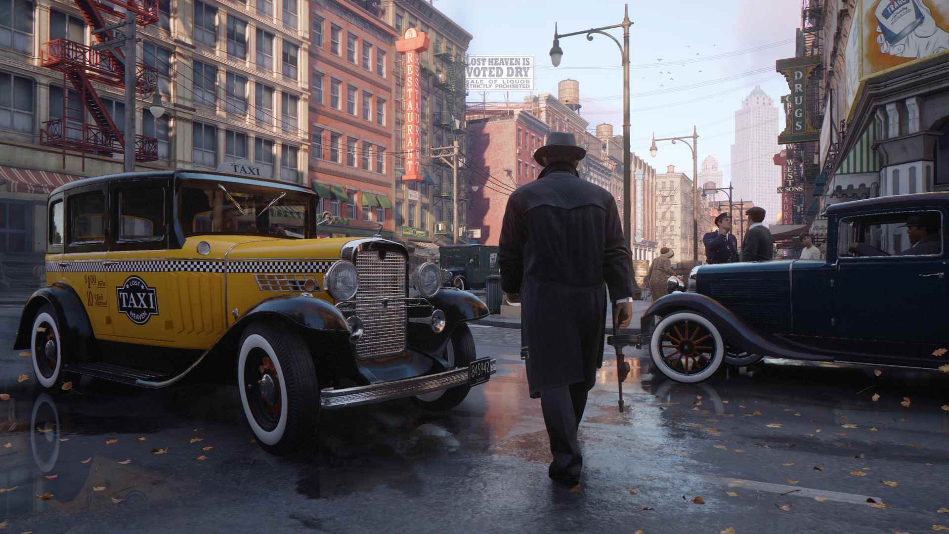 Mafia Definitive Edition'ın Tommy'si 1930'lardan kalma bir sokakta yürüyor