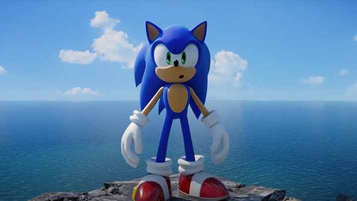 Sonic Frontiers'da uzaklara bakan Sonic.