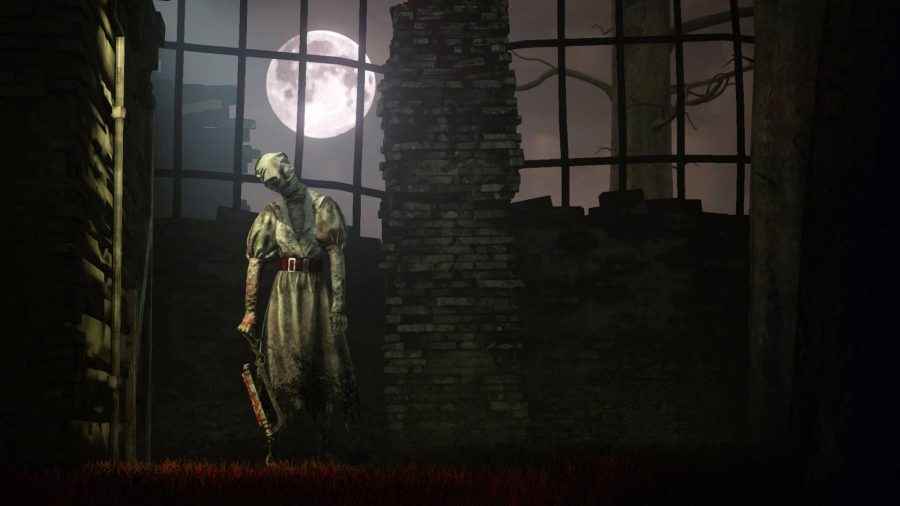 Dolunayın önünde elektrikli testereli bir hayalet.  En iyi hayalet PC oyunlarından biri olan Dead by Daylight için oldukça uygun.