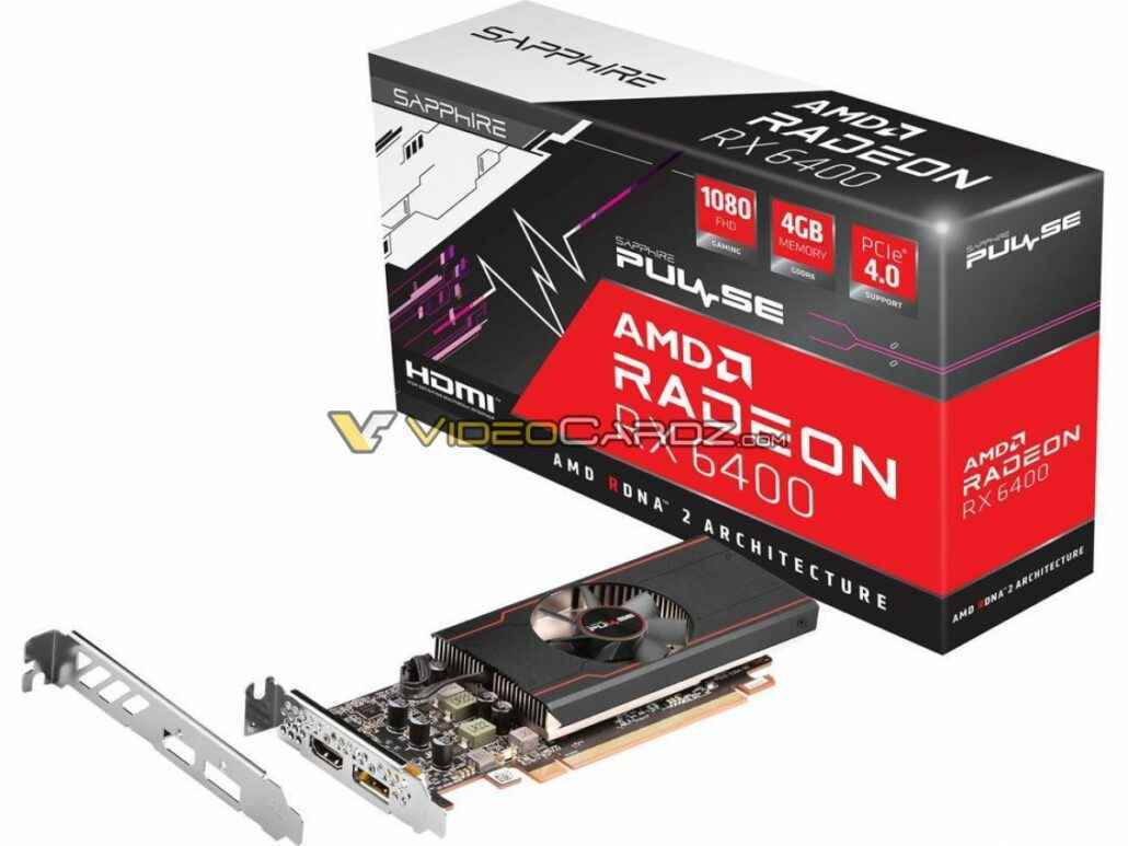 Sapphire Radeon RX 6400 Pulse, AMD Navi 24 GPU'yu kullanan küçük bir form faktörü ve düşük profilli bir tasarıma sahiptir.  (Resim Kredisi: Videocardz)