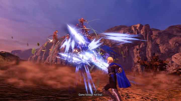 Fire Emblem Warriors: Three Hopes'ta düşmanları havada bıçaklayan bir şövalye..