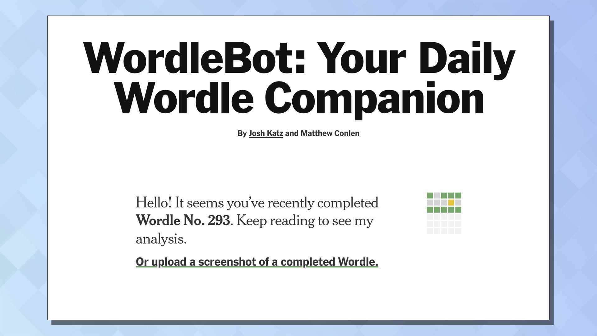 Aracın girişini gösteren Wordlebot'tan bir ekran görüntüsü