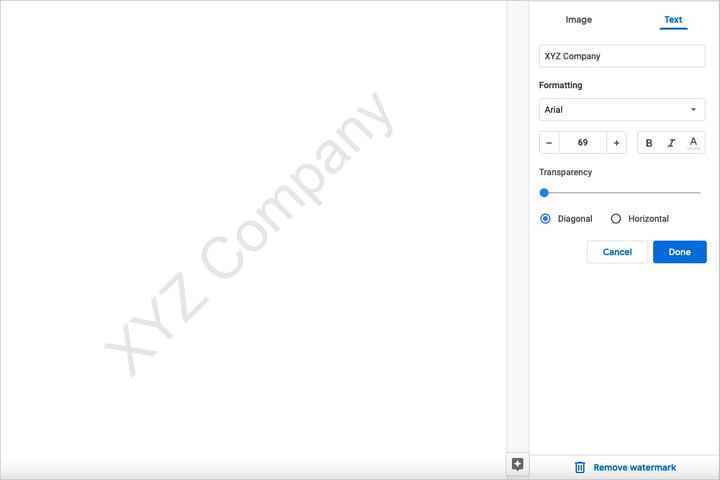 Google Dokümanlar'da metin filigranı.