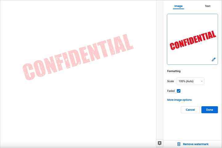 Google Dokümanlar'da resim filigranı.