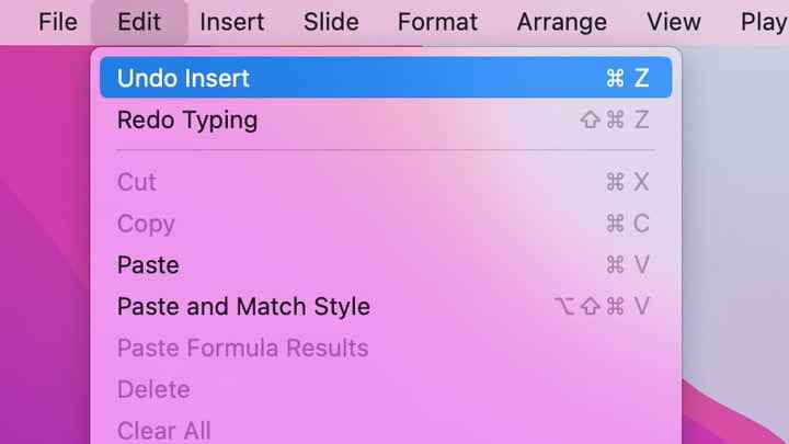 Mac menü çubuğunda Düzenle, Eklemeyi Geri Al.