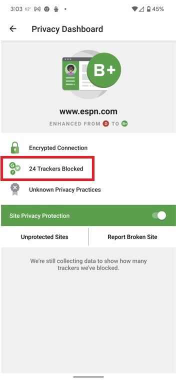 DuckDuckGo, ESPN web sitesiyle çalışan 24 izleyiciyi engelledi - DuckDuckGo Mobil Tarayıcı, izlenmenizi engelliyor