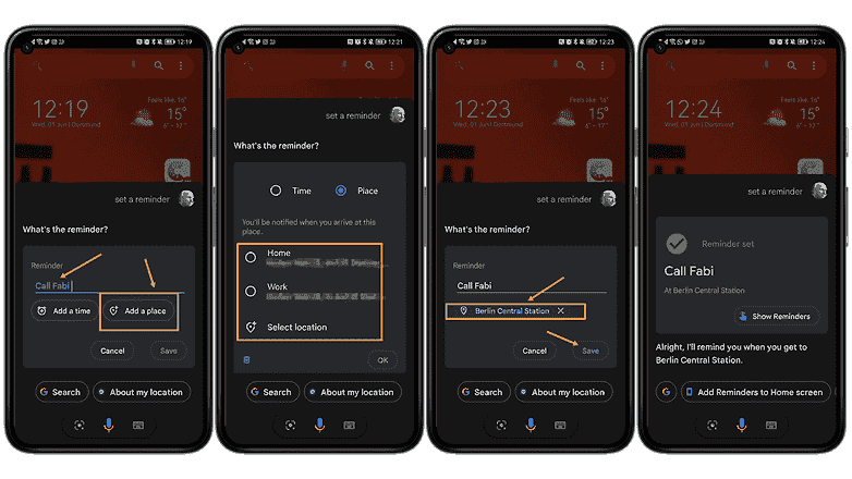 Google Asistan ile hatırlatıcı ayarlamanın ekran görüntüleri