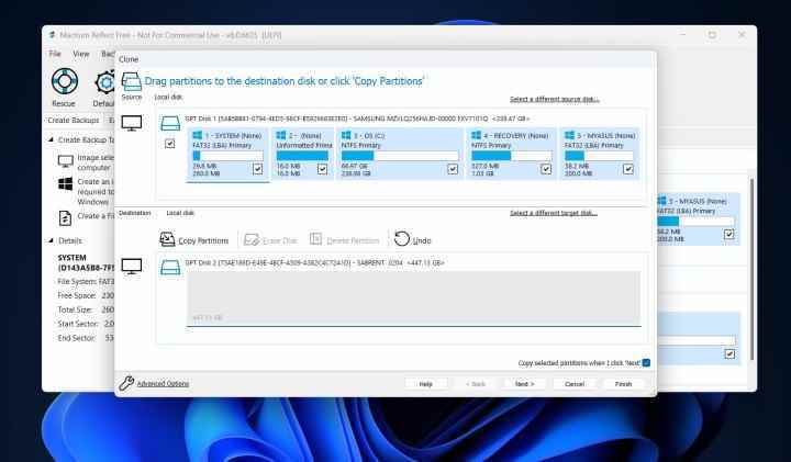 Windows 11'de bir diski klonlamanın 3. adımı.