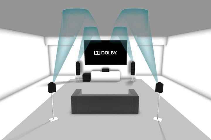 Dolby Atmos özellikli dört ön ve surround hoparlörlü 9 kanal kullanan Dolby Atmos 5.1.4 düzeni