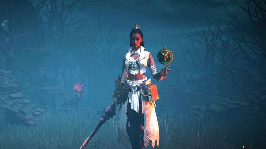 En iyi Diablo Immortal yapıları: oyunsonu zırhı giyen kadın bir Sihirbaz