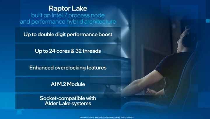 Intel'in Raptor Lake sunum slaytı.