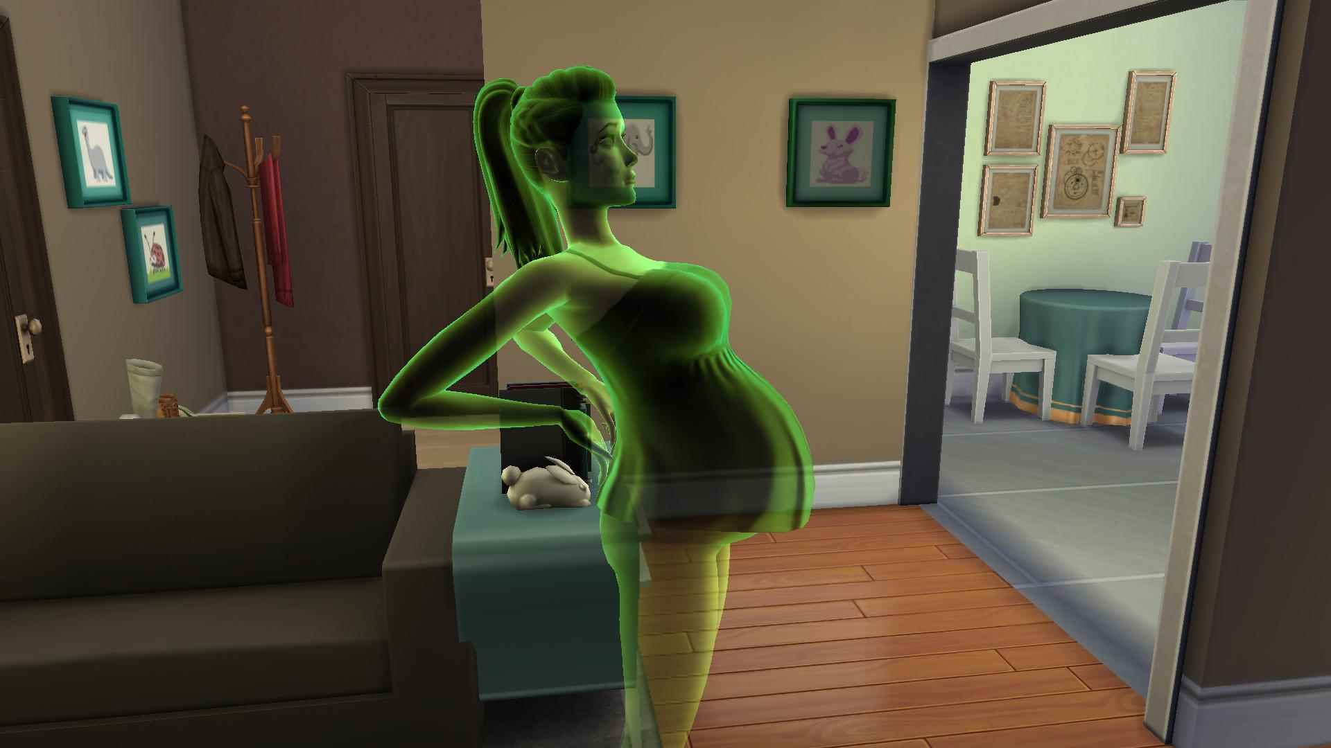 Yeşil şeffaf bir dişi Sims sims 4 seks modunda gözle görülür şekilde hamile Hayaletler bebek sahibi olabilir!