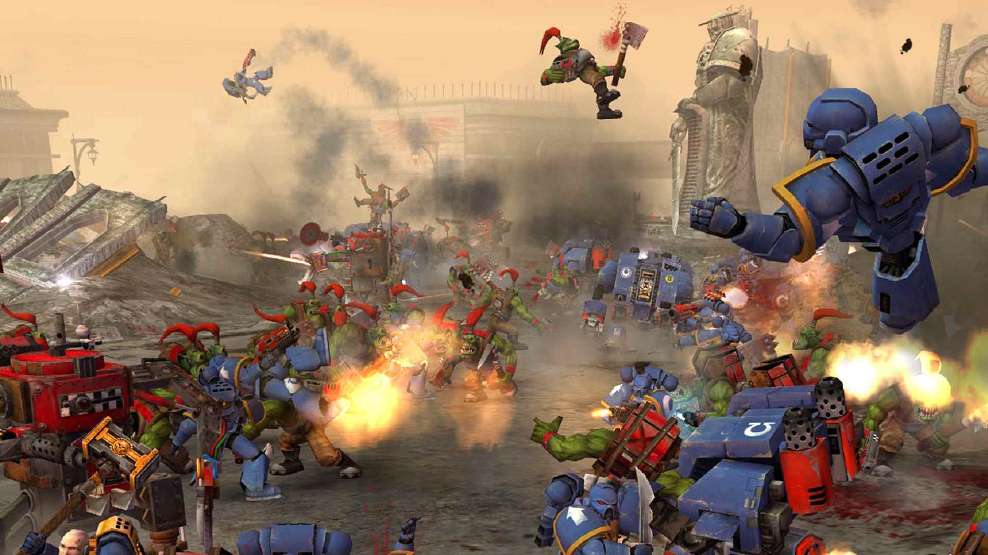 Warhammer 40k oyununda Space Marines ve Orklar çatıştı Dawn of War