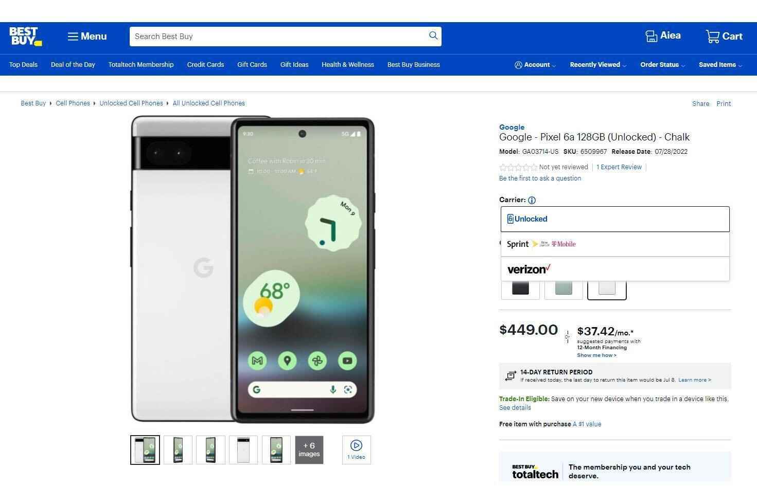 Pixel 6a artık Best Buy'ın sitesinde yayında - Best Buy'da Pixel 6a listesi açılır