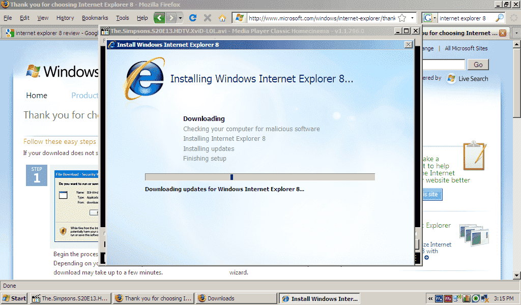 Internet Explorer 8'i indirmeye çalışmak.