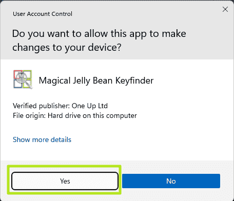 Magical Jelly Bean KeyFinder UAC istemi