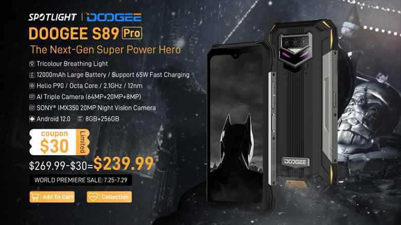 12.000 mAh ve 65 W, IP69K koruması, 64 MP ve NFC 240$'a.  Doogee S89 Pro Batsmartphone Çin'de Piyasaya Sürüldü