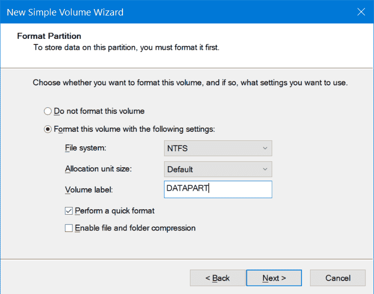 Bir NTFS Bölümü Oluşturun