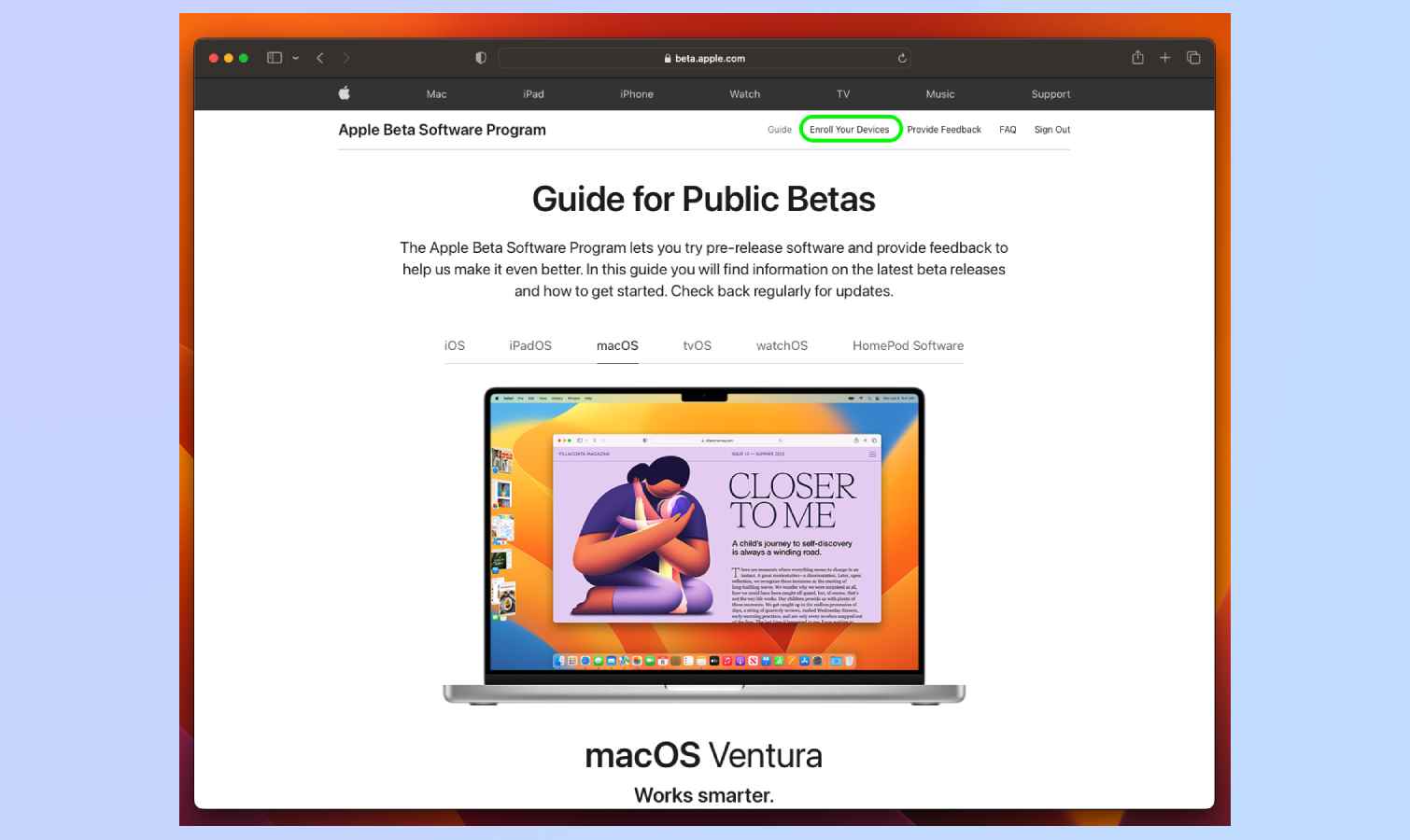 kayıt düğmesini gösteren macos genel beta 2. adımı nasıl indirilir