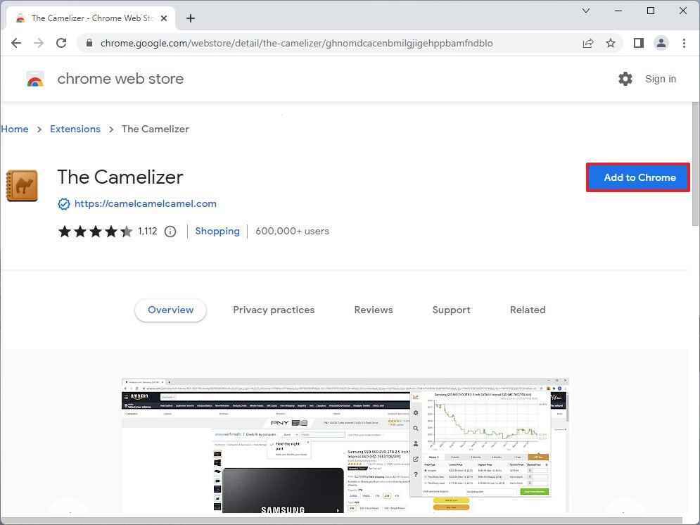 Chrome, Camelizer'ı yükleyin