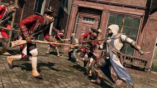 Assassin's Creed 3 iii connor, Boston'da İngiliz redcoats ile savaşıyor