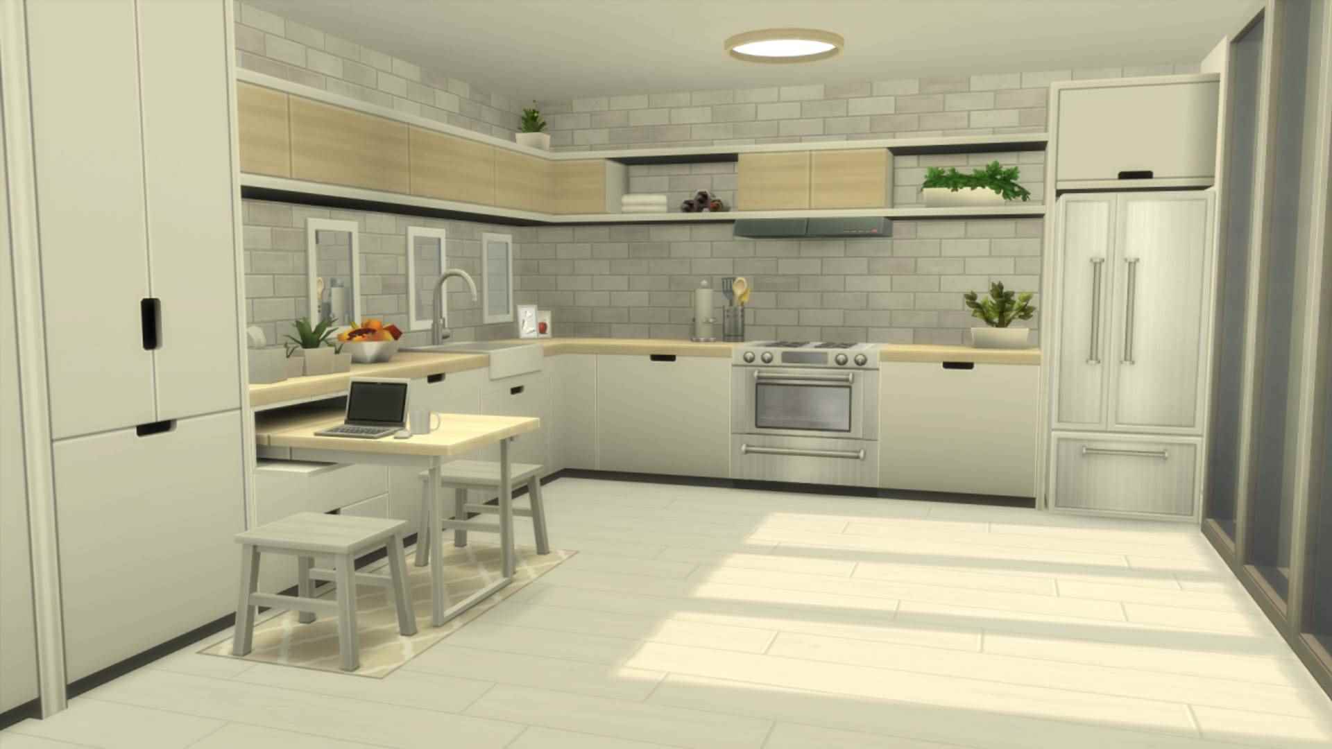 Sims 4 CC: Şık, minimalist özel mobilyalarla döşenmiş bir mutfak